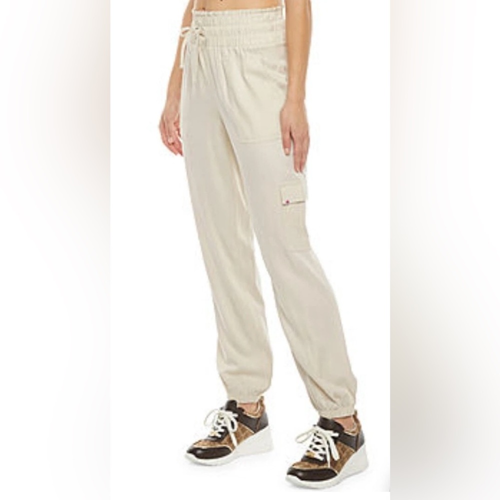 Juicy Womens XL Ivory High Waist Pull On Pebble Cargo Pocket Lightweight Joggers